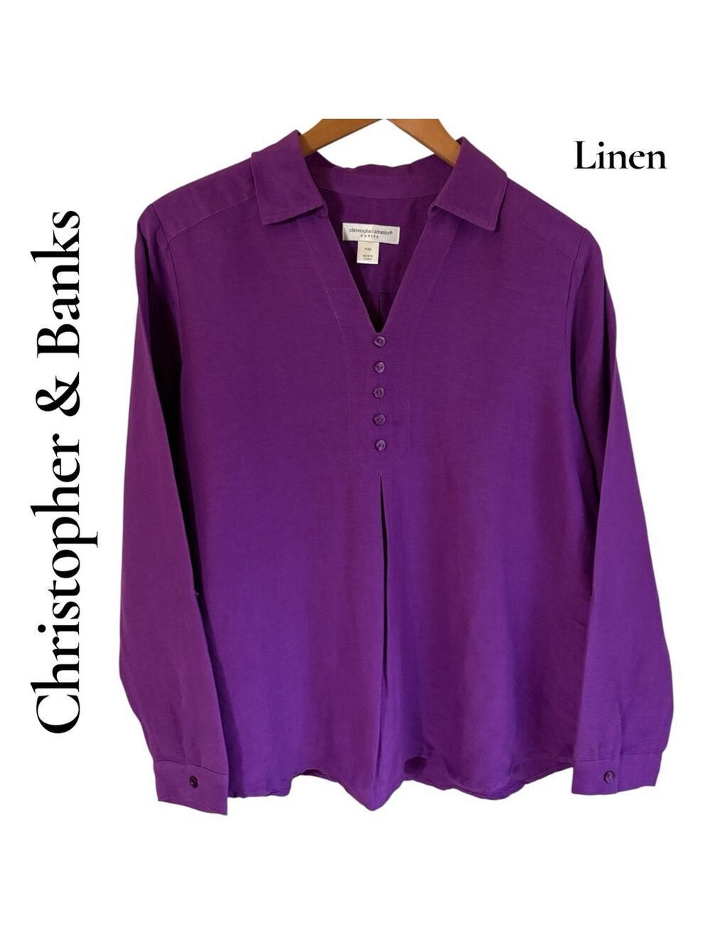 Christopher & Banks Vibrant Purple Linen Top. Roll tab sleeve. Size MP. EUC!